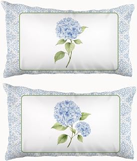 Summer Hydrangea Throw Pillow Cover 12x20 Set of 2 | Room Decor Aesthetic,Cottagecore Flowers Botanical Lumbar Pillow Covers for Bedroom College Dorm Living Room Home Sofa Couch
