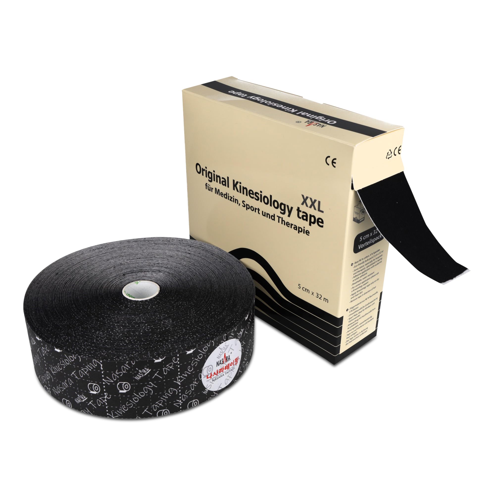Nasara Ruban adhésif Kinesiology XXL (5 cm x 32 m), noir …