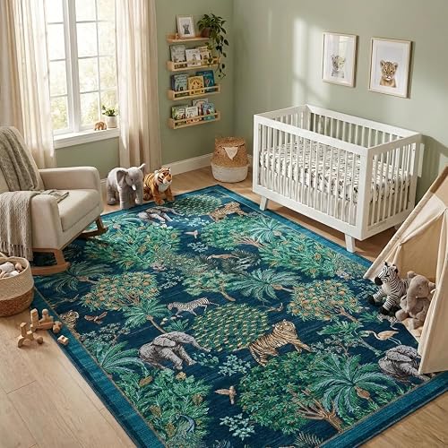 GarveeHome Animal Print 6x9 Washable Rug Blue