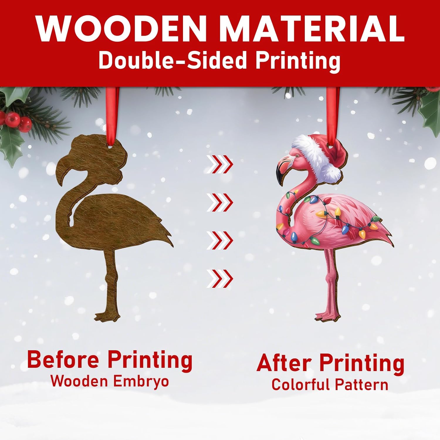 Flamingo Wooden Ornament Christmas 2025 – Funny Santa Hat Gift, Holiday Tree Décor, Tropical House Decoration - Image 3