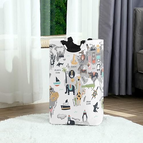 Miniatura 4 de senya Cesta de almacenamiento grande con asas, organizador plegable para ropa de guardería, juguetes, mapa del mundo animal
