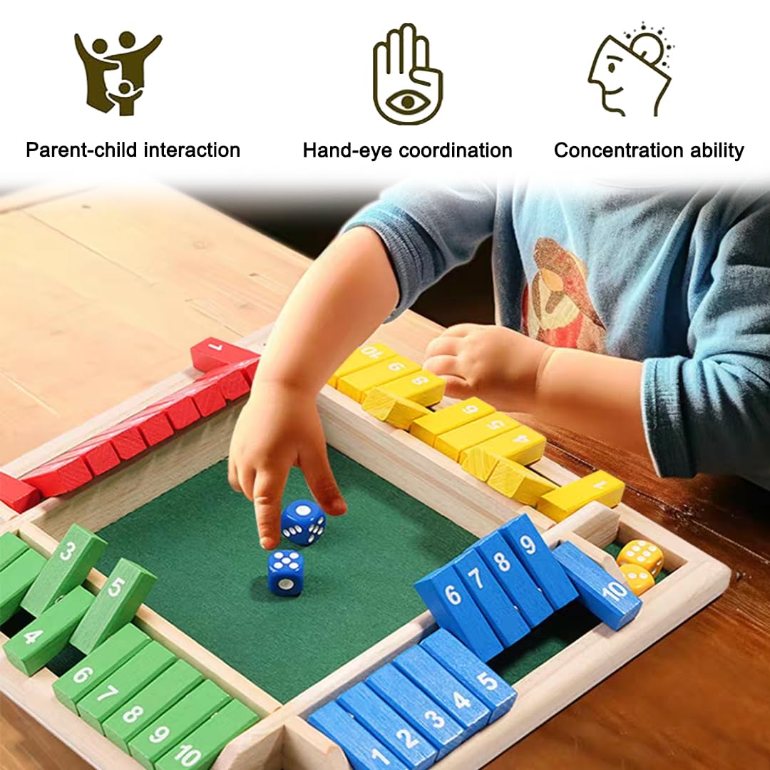 Shut The Box Classico Gioco da Tavolo in Legno, Giocattolo da Viaggio Gioco per 4 Giocatori con Borsa per Conservazione per l'allenamento di Logica Matematica Regalo per Bambini gioco educativo