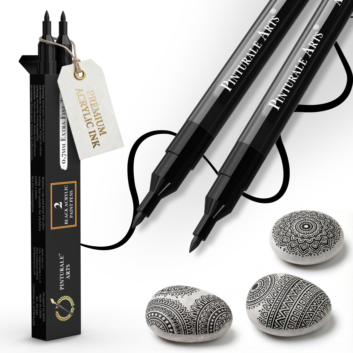 Pinturale Arts Rotulador Acrilico Negro | Set 2 Rotuladores Acrilicos Negros | Rotulador Negro Punta Fina 0,7mm | Para Pintar Piedras, Metal, Ceramica, Madera