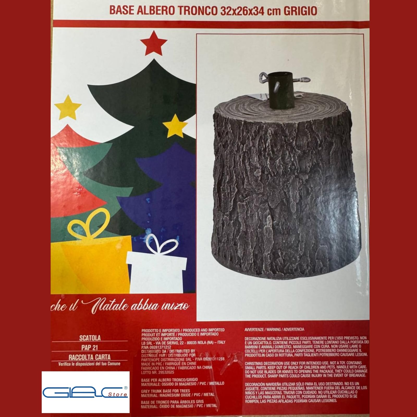 Base Per Albero Di Natale A Forma Di Tronco Grigio - Supporto Universale Per Alberi Naturali E Artificiali - 6
