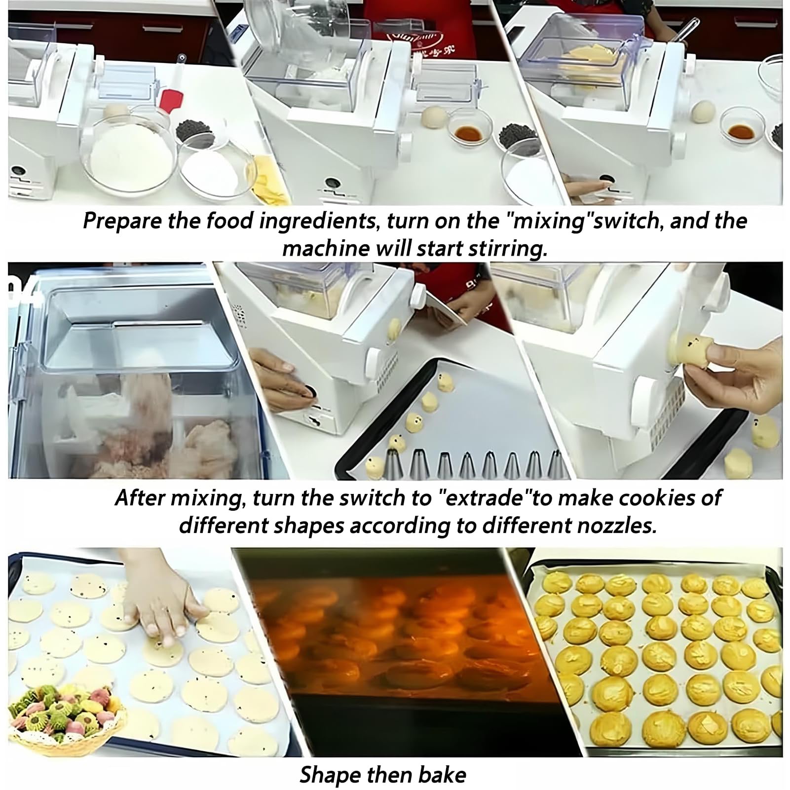 Générique Machine à Biscuits Automatique Électrique, 50-60 TR/Min, 8 Buses Interchangeables, Idéale pour Pâtisserie Maison et Cuisine, Pâtisseries Faciles et Rapides