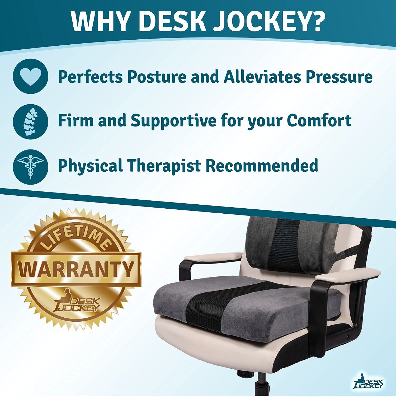 Desk Jockey Memory Foam Seat Cushion for Office Chairs, Recliners, and