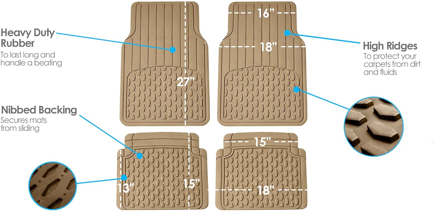 FH Group 4 Piece Liners Trimmable Climaproof™ Vinyl Car Floor Mats- Full Set with Premium Trimmable Vinyl Cargo Liner- Universal Fit for Cars Trucks and SUVs (Beige)