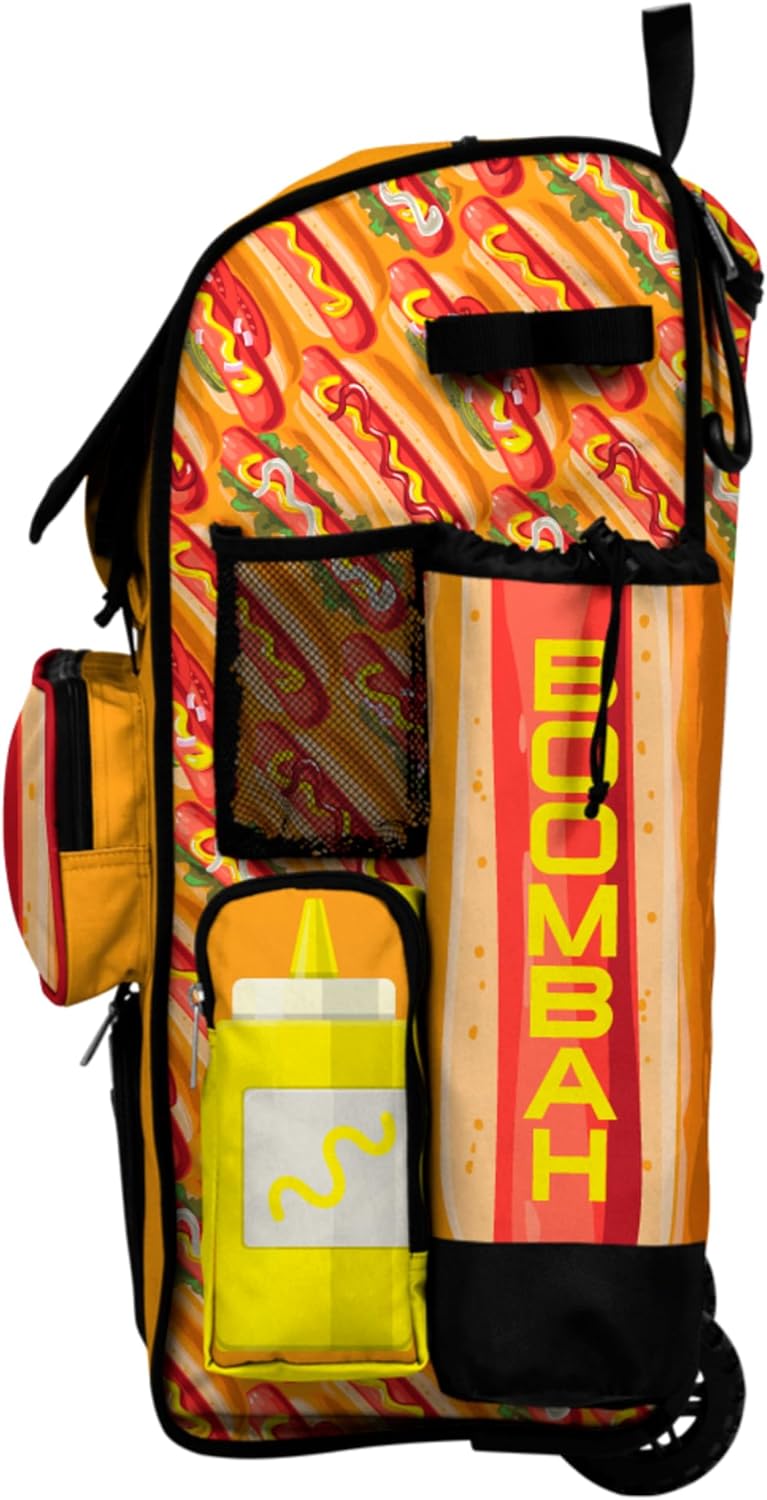 Boombah Rolling Superpack Baseball/Softball Gear Bag - Telescopic Handle - Holds 4 Bats - Wheeled Version - Hotdog Gold/Red/Yellow