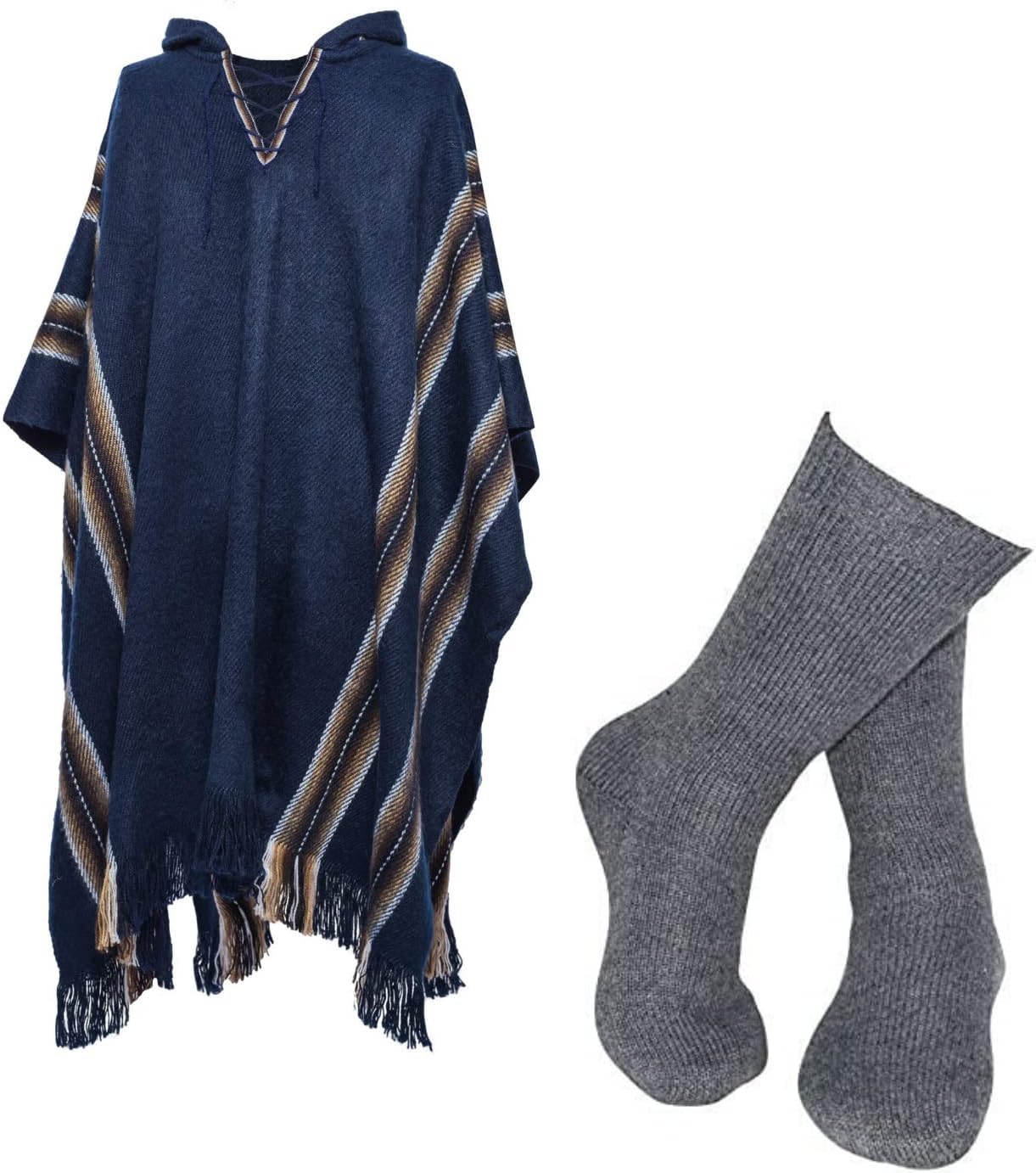 Gamboa Genuine Alpaca Hooded Poncho + Warm Alpaca Socks