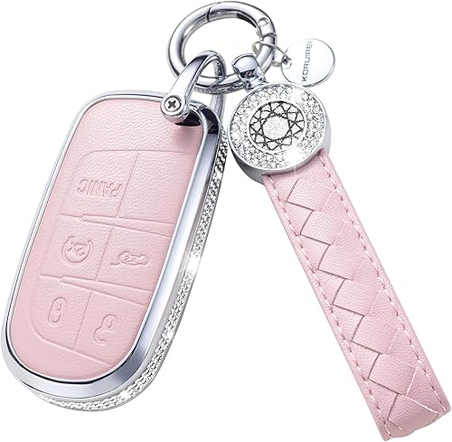 Funda para llave inteligente con llavero, de piel auténtica color rosa, con cristales, 3, 4 y 5 botones