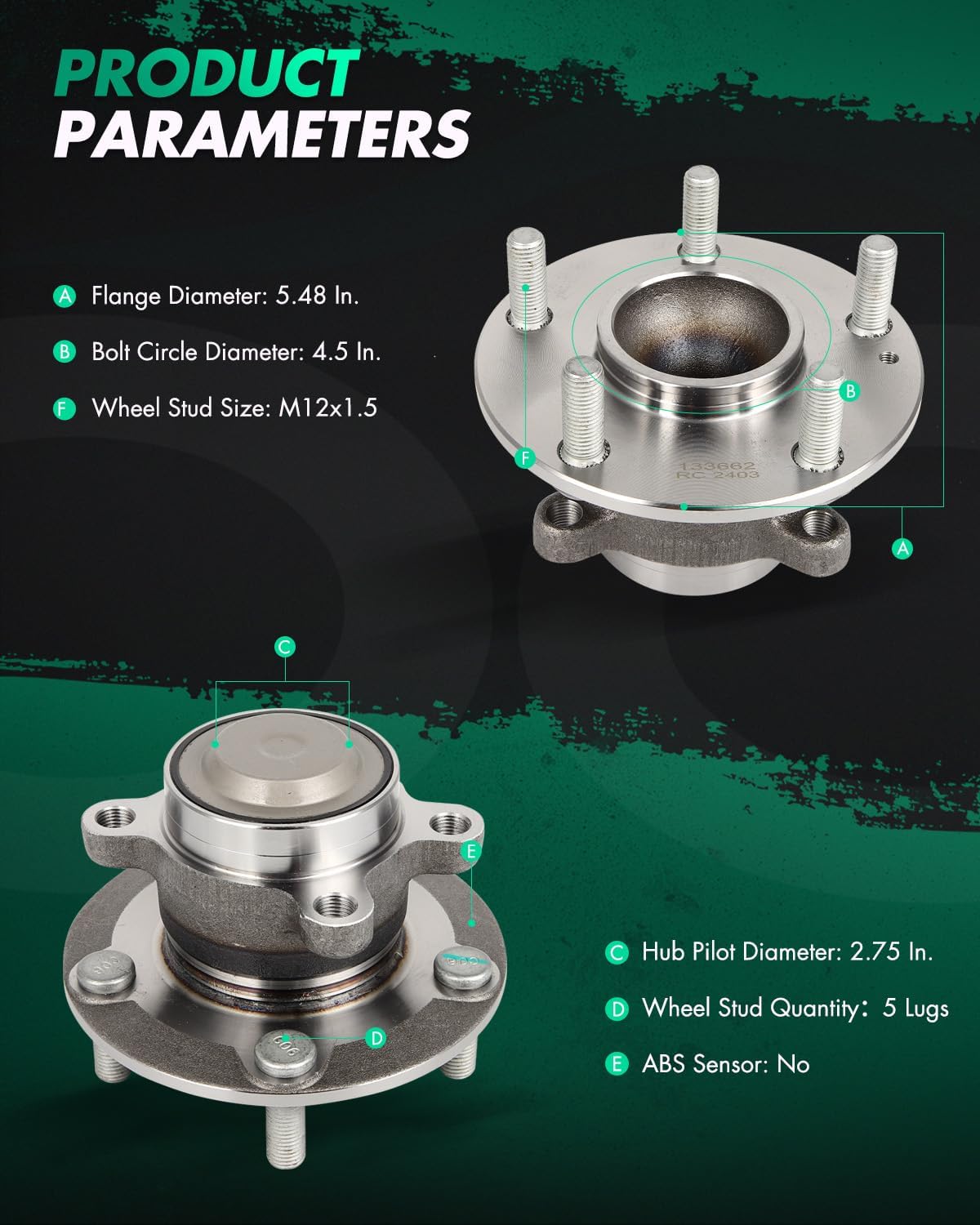 SCITOO 1 x Rear Wheel Bearing and Hub Assembly 2016-2021 For Honda Civic,2021-2022 For Honda Insight,5-Lug 1.5L 2.0L 512570