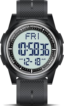 Beeasy Digital Watch for Men Women, 50M Waterproof, Ultra-Thin & Lightweight, 44mm Silicone Sports Watch with Alarm, Stopwatch, Countdown, Ideal for Gym, Running, School, Daily Wear
