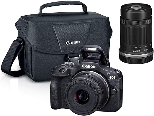 Canon EOS R100 Mirrorless Camera with RF-S18-45mm F4.5-6.3 is STM Lens & RF-S55-210mm F5-7.1 is STM, 24.1 Megapixel (APS-C Sensor) | Black with 200ES Camera Shoulder Bag