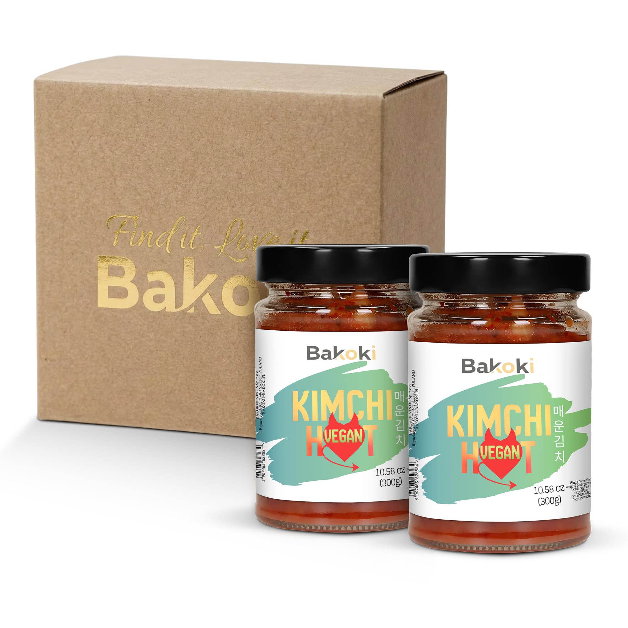 Bakoki Premium 매운 김치 Hot‑Kimchi VEGAN Gochugaru kimchi coreano picante repollo napa fermentado tradicional probiótico umami 2 x 300 g