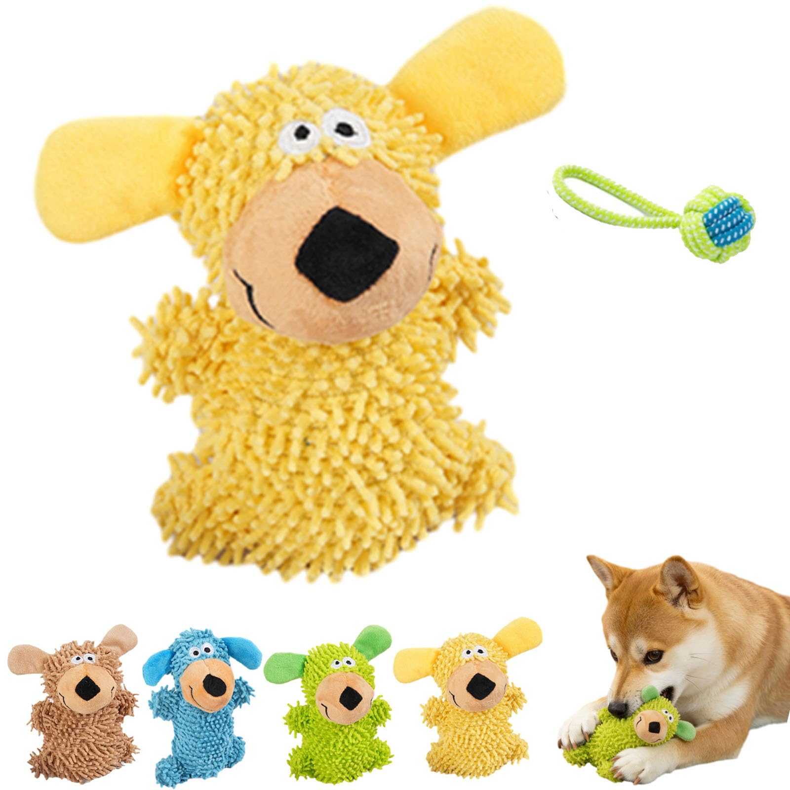 Giggling Teeth Cleaning Toy in Dog Colors, Plush Squeaky Dog Toy, Interactive Chew Toys for Dogs, Cleans Teeth Naturally, Prevents Boredom and Anxiety (Yellow)