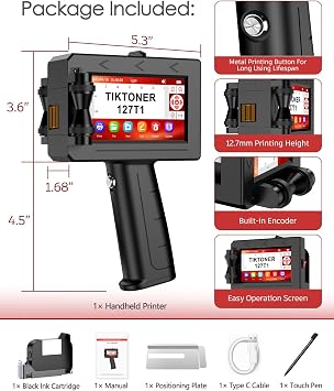 127T1 Handheld Inkjet Printer - Portable Handheld Printer for Text/Logo/QR Code/Barcode/Date/Batch Number/Serial Number, Inkjet Coding Machine for Cardboard/Metal/Plastic/Ceramic/Wood/Fabric