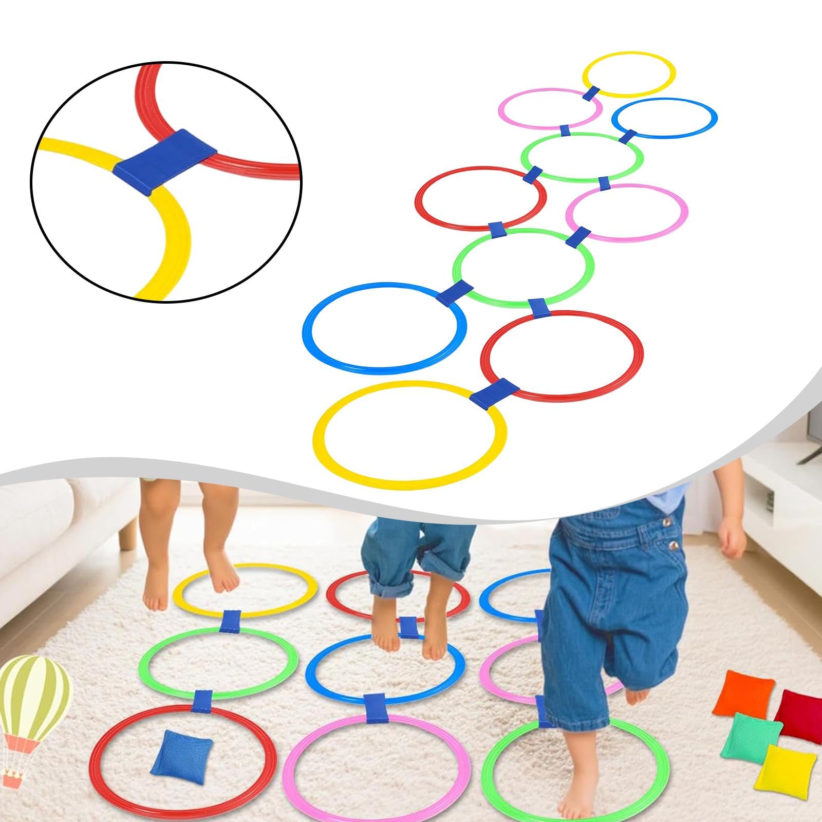 10 Pièces Jeu d'anneaux de Marelle, Jeu de Cerceaux d'agilité pour Enfants avec Sac de Lancer et Cerceaux Ronds Résistants, d'agilité Multicolores, pour Jouer dans Le Jardin, sur Ou Lors D, 38cm