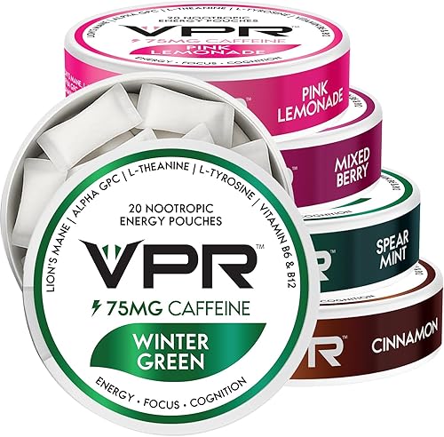 VPR - Bolsas nootrópicas de cafeína de 75 mg 20 bolsas de energía con melena de león, alfa-GPC, vitamina B6 y B12, L-teanina y L-tirosina Bolsas