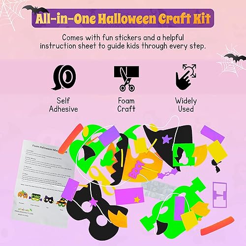 Miniatura 4 de 4E's Novelty Máscara de Halloween para niños a granel, paquete de 12 unidades, máscara autoadhesiva, kit de manualidades de espuma, manualidades de