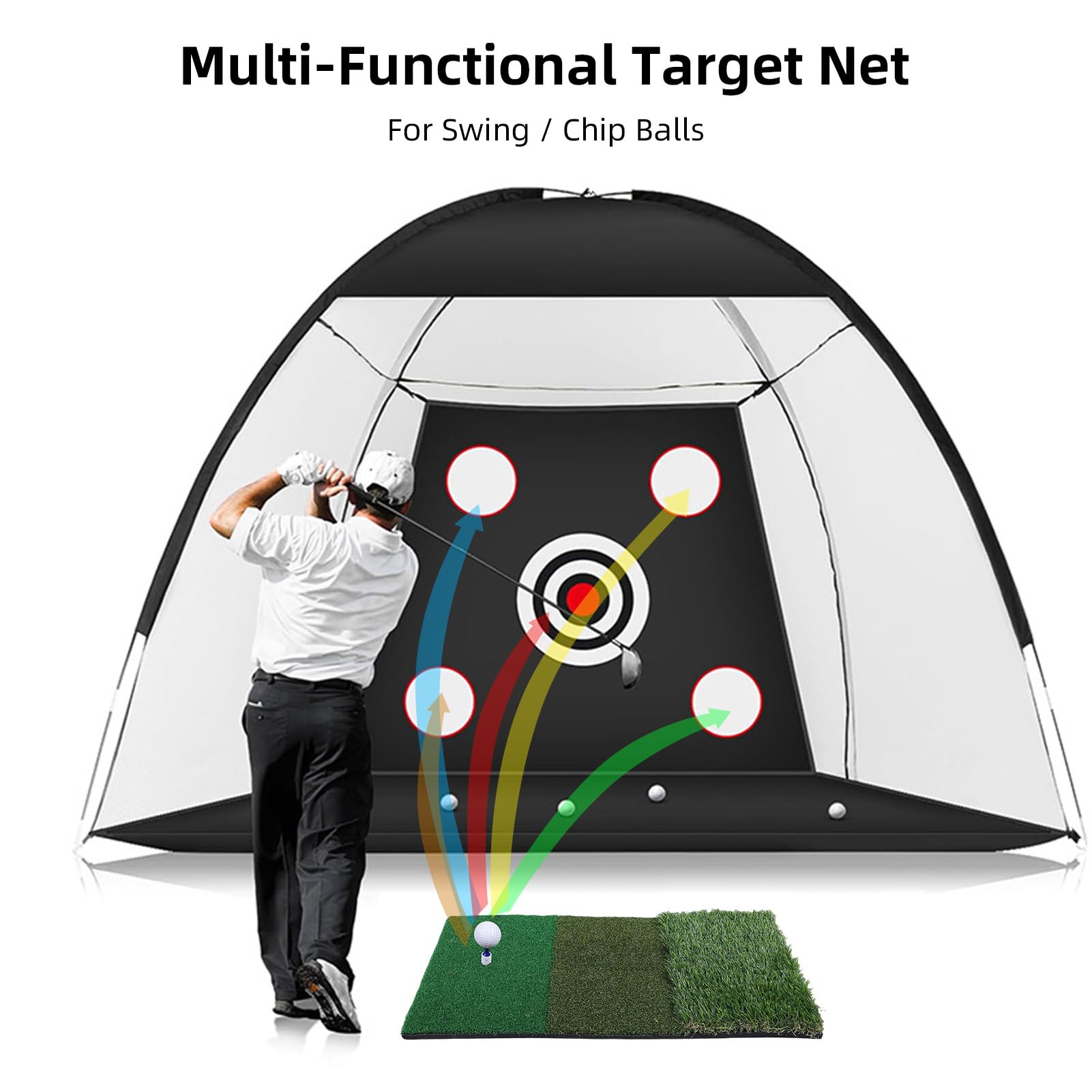Red de Práctica de Swing de para Exteriores, Triple Red de Entrenamiento de Césped Plegable, Red de Objetivo Multifuncional, Duradera Y de Fácil Instalación 10 x 7 pies