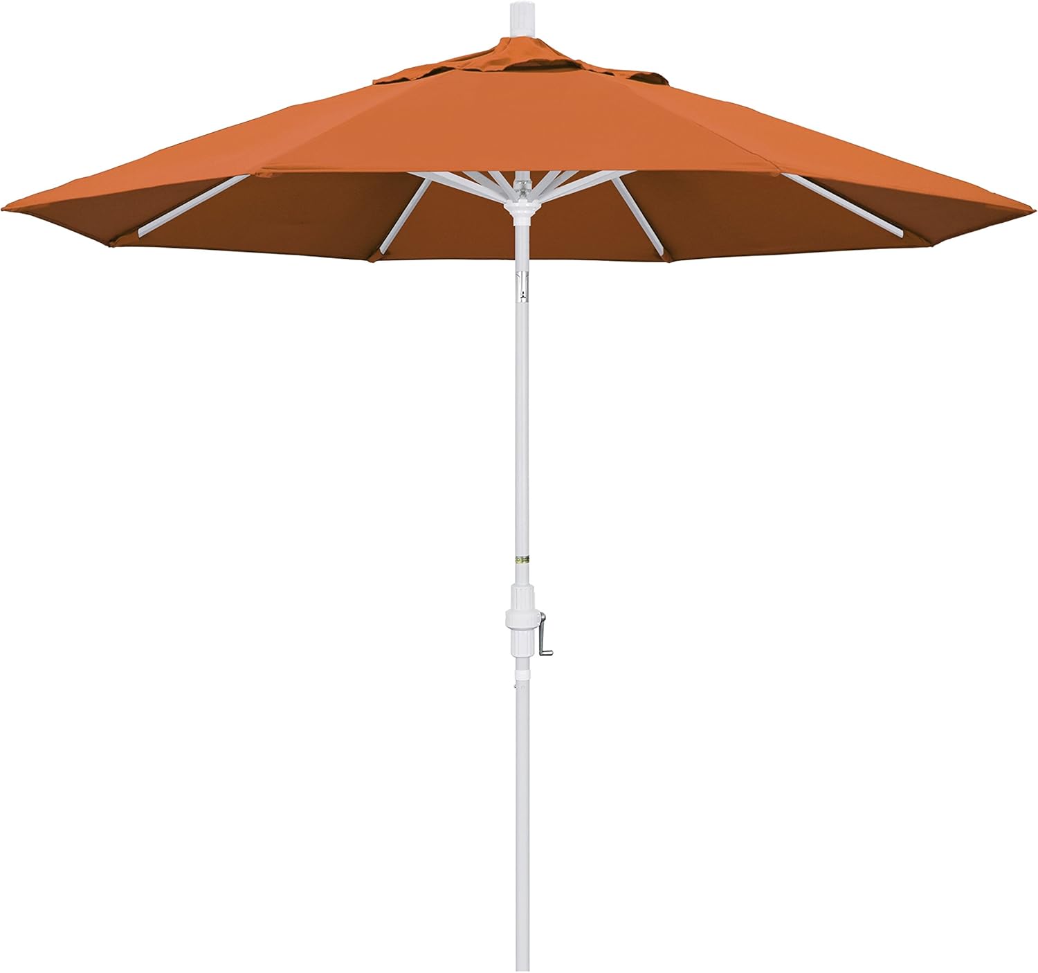 California Umbrella 9' Round Aluminum Market Umbrella, Crank Lift, Collar Tilt, White Pole, Pacifica Pacific Blue