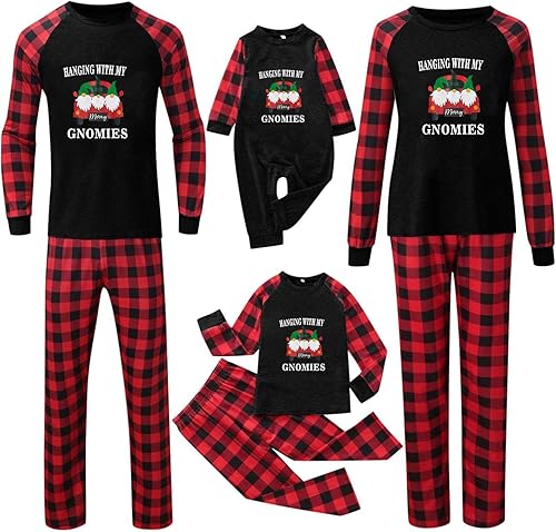 JEGULV Pijamas de Navidad a juego para la familia, pijamas clásicas de Navidad de búfalo rojo a cuadros, pijamas de manga larga para el hogar