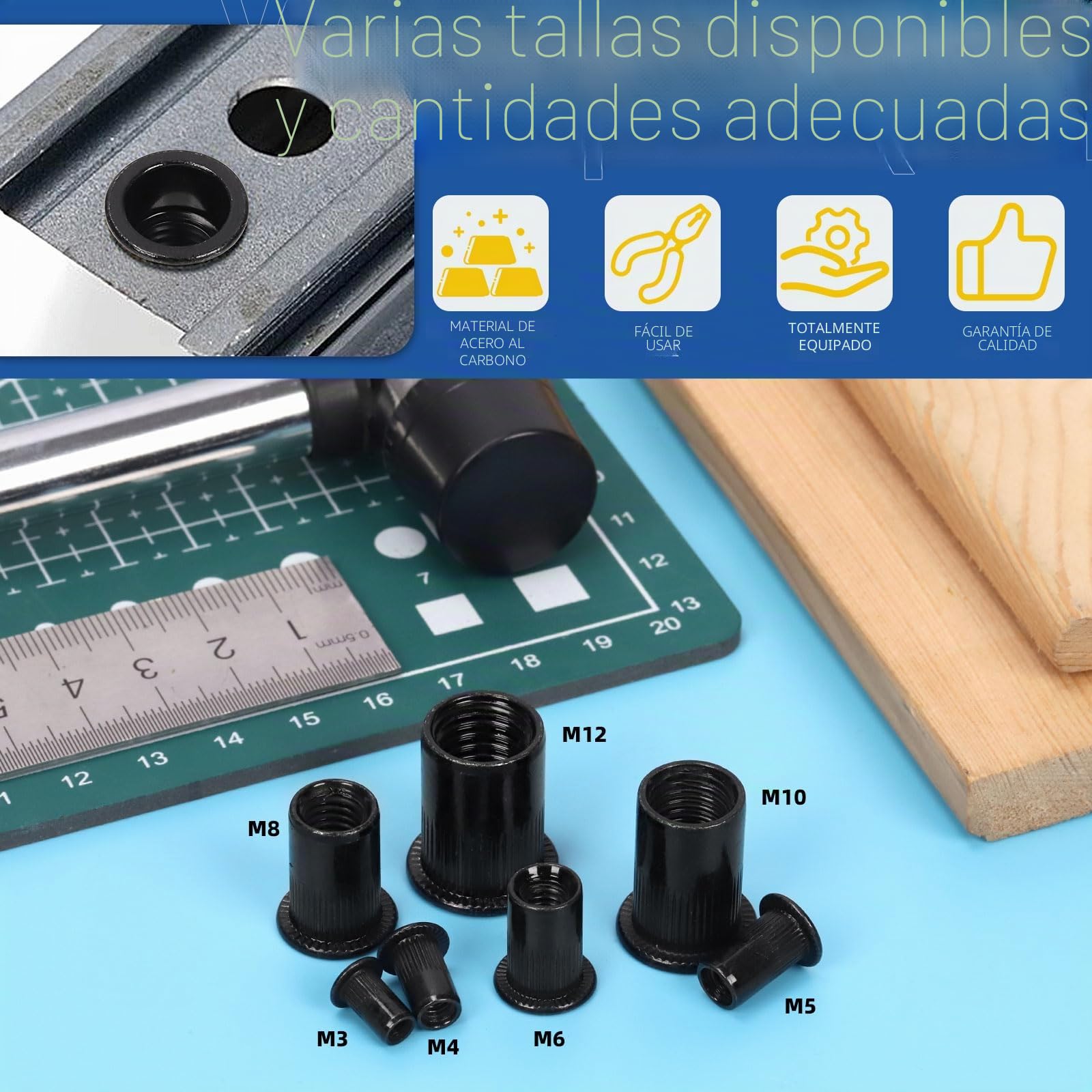 Glarks Kit de Tuerca de Remachado M3-M12 Cabeza Plana Acero Inoxidable Galvanizado Negro 320 Piezas