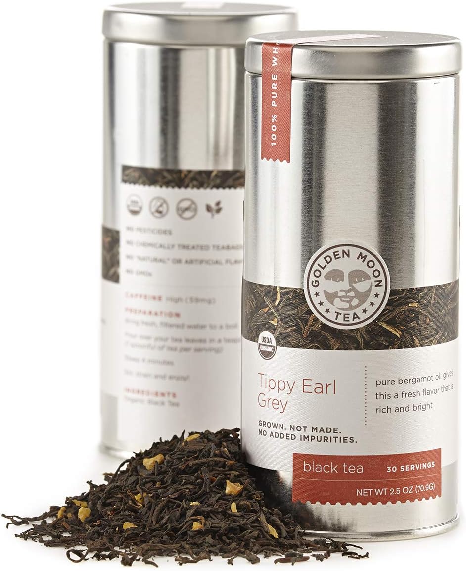 Organic Tippy Earl Grey Black Tea - Real Bergamot Peels & Extract - Loose Leaf, Non-GMO - Travel Tin (30 Servings)
