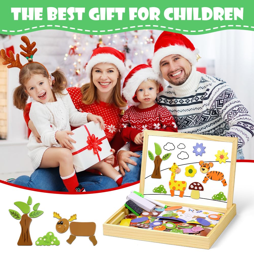 Aolso Puzzle Magnetico Legno, Giochi Montessori, Lavagna Animali Giocattolo,Puzzle Magnetico Giochi per Bambini Bambino 2 3 Anni, Sviluppo della Motricità Fine e dell'Immaginazione