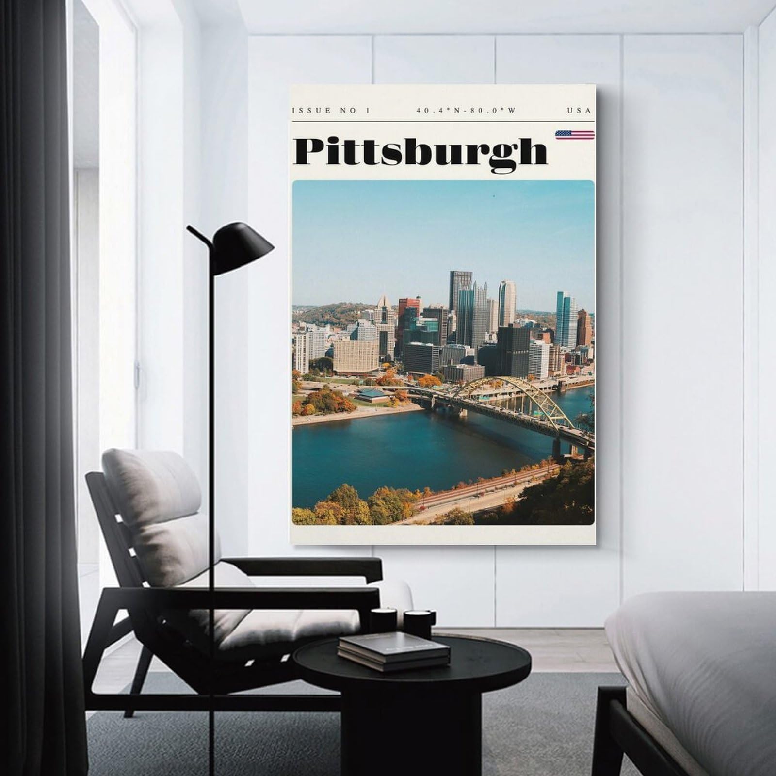 Junmoney Wall Picture Print Pittsburgh Pennsylvania Travel Art, 20x30inch(50x75cm), for Living Room, Lounge Or Sitting Room, Modern Wall Decor for Cosy Interiors
