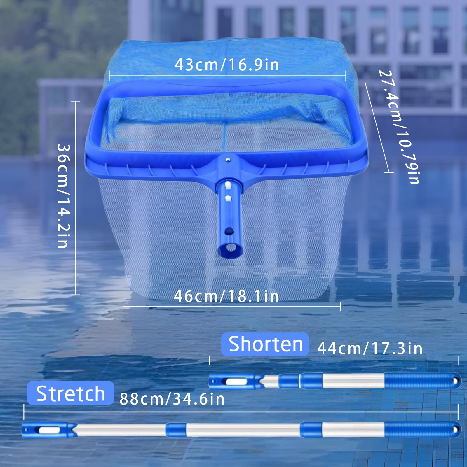 Épuisette de Piscine à Mailles Fines, Épuisette de Piscine Extra Large avec Manche Télescopique,pour Piscine, Étang, Étang à Poissons, Parc Aquatique(Longueur Totale : 120cm)