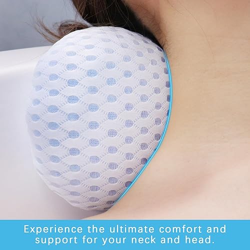 Miniatura 6 de Almohada de baño con 3 ventosas antideslizantes, almohada de baño para bañera, cómodas almohadas de bañera para soporte de cuello, cabeza y espalda,