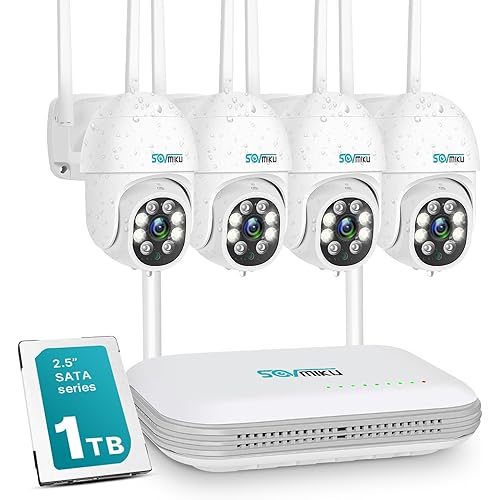 SOVMIKU Wireless Security Camera System,3MP Outdoor WiFi Camera for Home,PTZ,360°View,Auto Tracking,2 Way Audio,Color Night Vision,Siren/Motion/Light Alarm,8Ch Expandable,Alexa,24/7 Record,2.4G WiFi