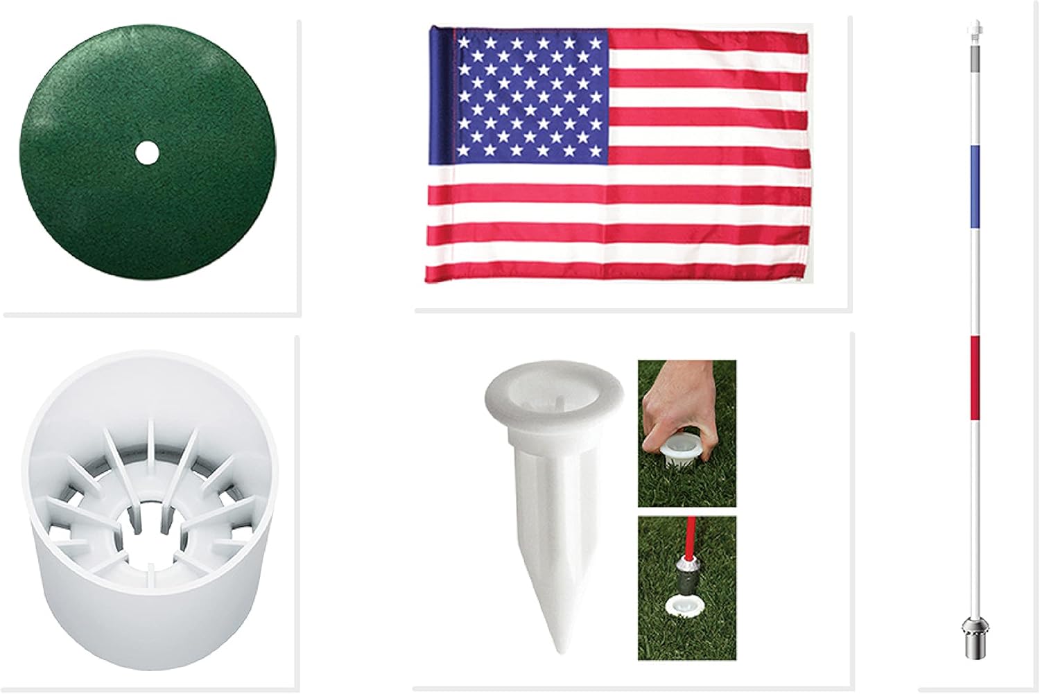 Regulation flagstick, Cup & pin Flag to use in Your Backyard or Other Open Space for Practice. Use The Same Products as Used by Golf Courses All Over The World and on Tour. (Red and White Checkered) : Sports & Outdoors