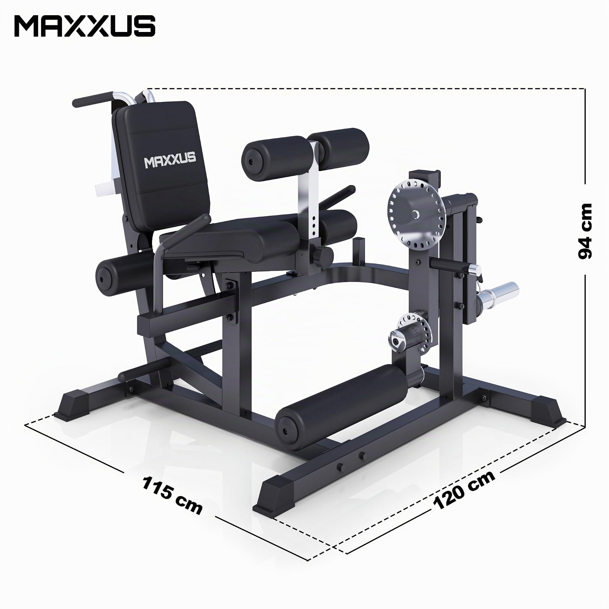 MAXXUS® Panca Palestra Multifunzione Regolabile – Panca Addominali, Leg Extension Leg Curl Machine, Supporto Dischi 30/50 mm – Attrezzi Palestra Casa per Allenamento Completo, Home Gym