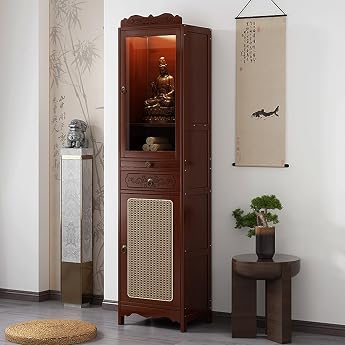 Buddhist Niche Tables Home Meditation Prayer Cabinet Chinese Buddhist Base Puja Table Prayer Stand for Office and Home 38 x 33 x 170 cm