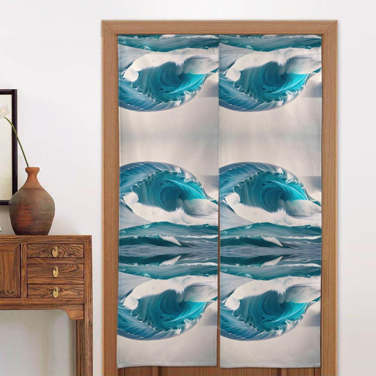CNTDBU Cartoon blue sea wave Door Curtain 34x56 Inch-Room Divider Panel for Privacy, Entryway Screen for Kitchen Bedroom