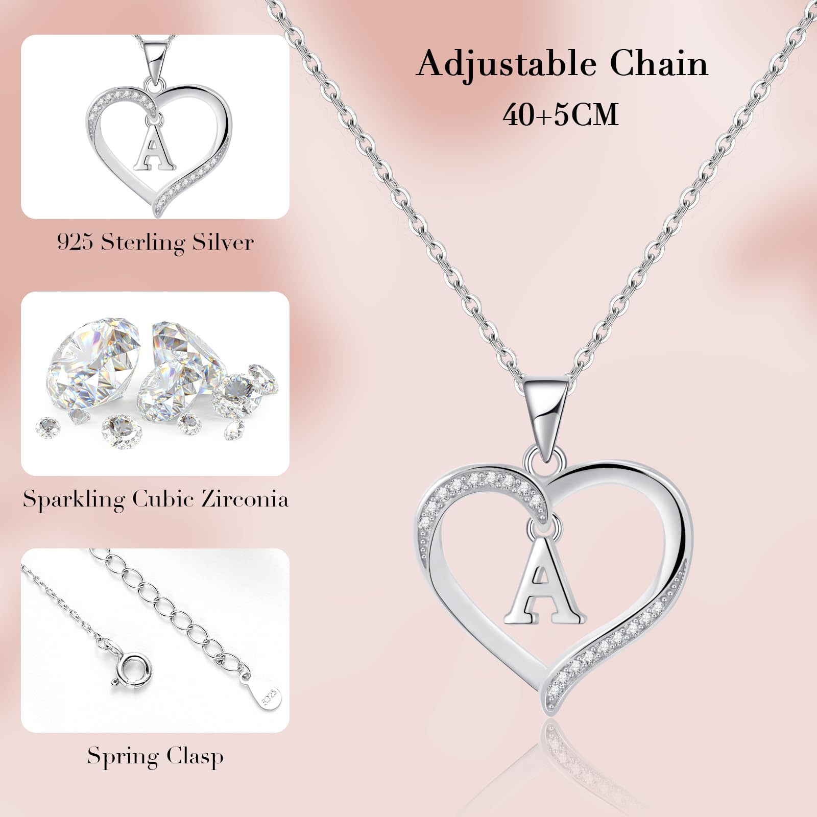 Dia De La Madre Collar Mujer Regalo, Colgante Corazon Gargantilla con Inicial A-Z,Collares Plata de Ley 925 26 letra, Regalos Exquisitos Para Mamá Esposas Hermanas Amigas