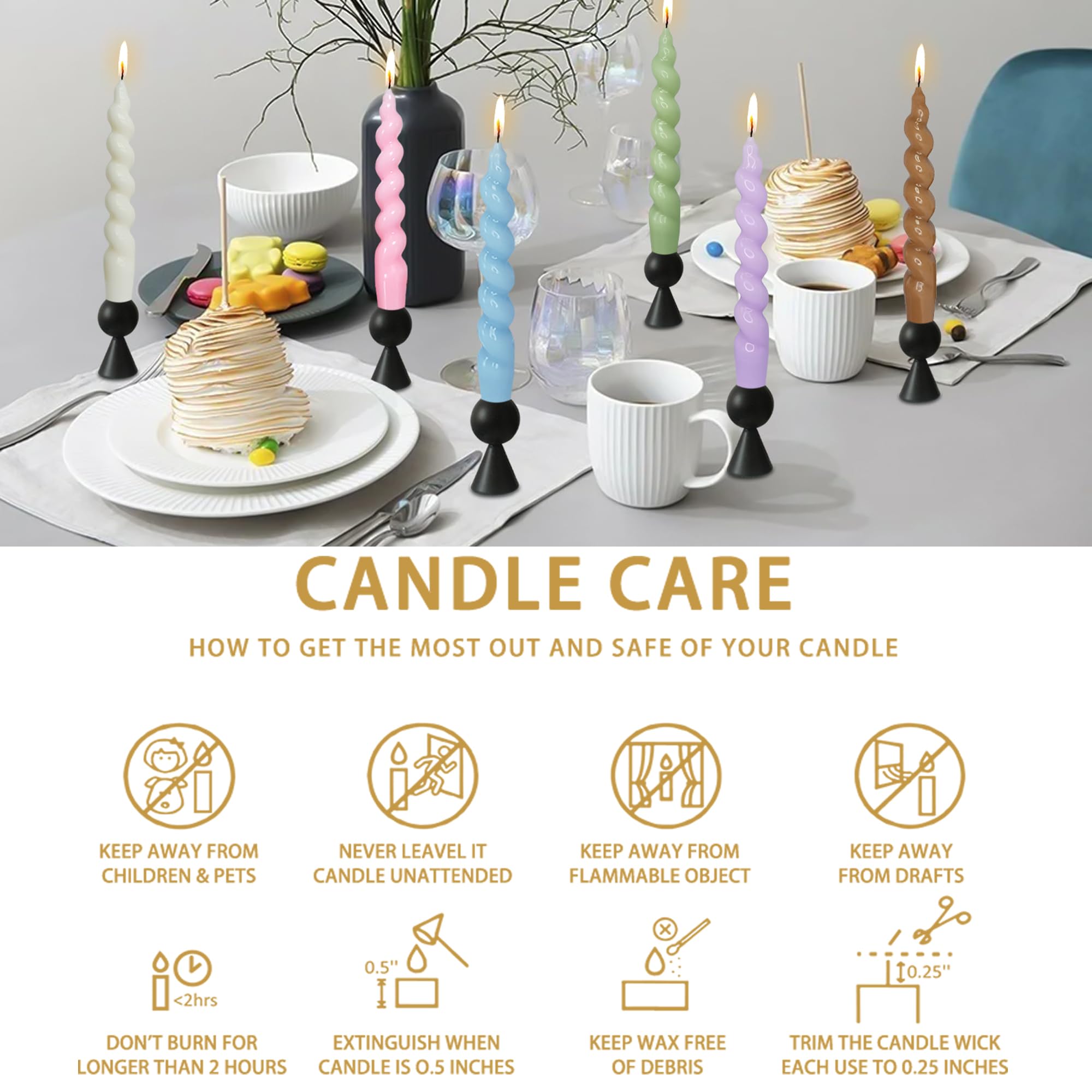 Short Taper Candle Twist Candlesticks-Gedengni 7.5inches Spiral Tapered Candle White Candle Sticks Dinner Twisted Candles for Wedding Home Dinner Party Women Gift,Pack of 6 (2D6P-WHITE)