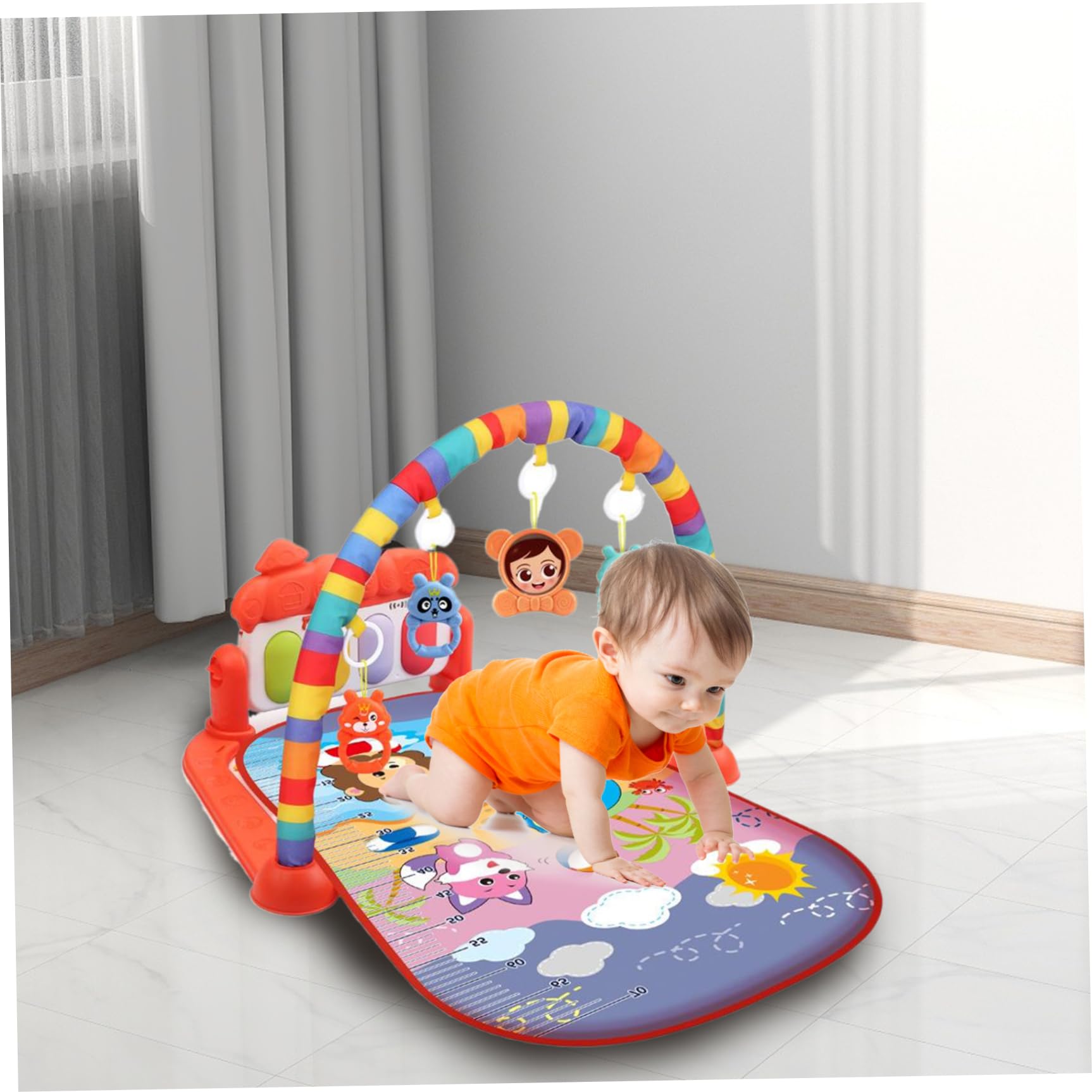 Baby Activity Center with Music & Light Safe & Easy Baby Gym Play Mat with Rattle Pendant Removable Play Mat with Adjustable Board for Newborns and Toddlers Red — view 4