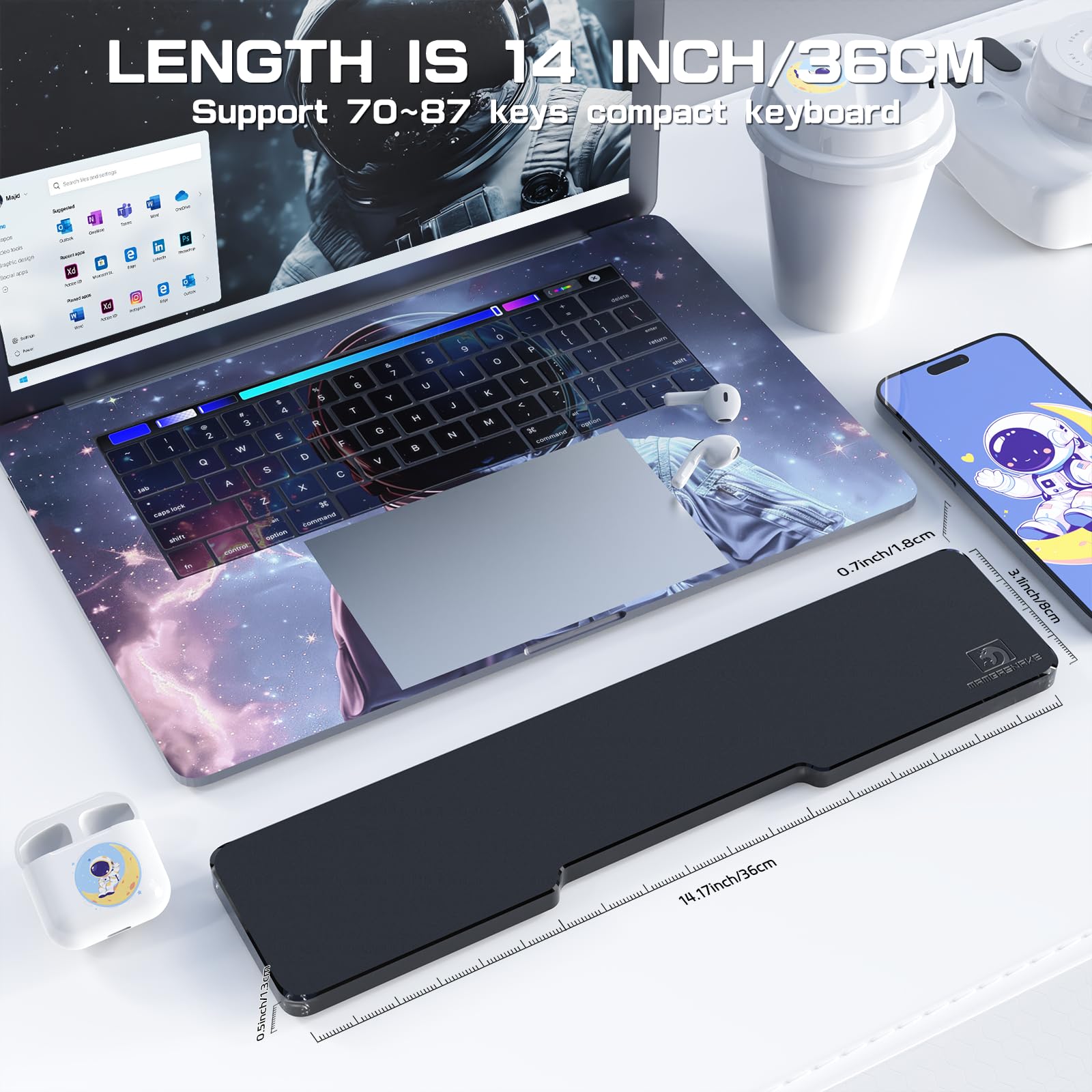 TENKEYLESS Repose-poignet en acrylique pour clavier mécanique, base antidérapante, repose-poignet pour clavier d'ordinateur, ordinateur portable, bureau et maison, saisie facile (noir)