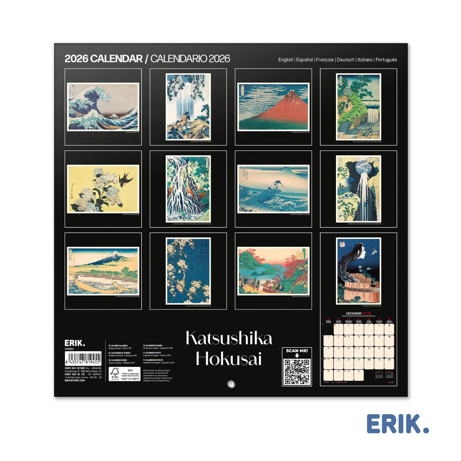 Grupo Erik Wall Calendar 2026 - Hokusai Calendar 2026 | Square 30