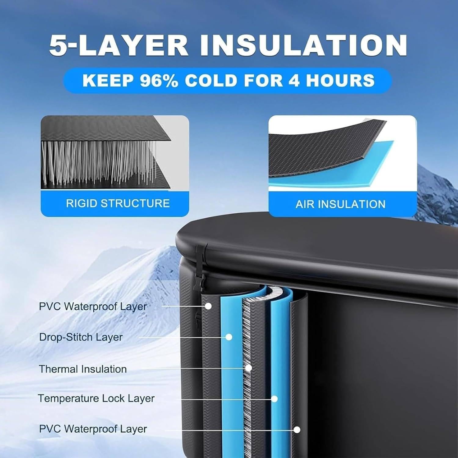 Bañera de hielo portátil con sistema de refrigeración, aislada para terapia de agua fría y relajación, tamaño adulto