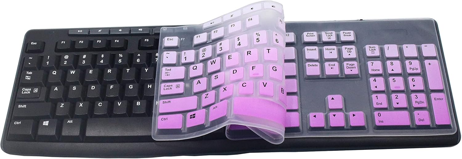 Ultra Thin Desktop PC Silicone Clear Keyboard Cover Skin Protector Compatible for Logitech MK295 MK275 MK270 Wireless Keyboard, Logitech K200 K260 K270 MK200 MK260 Keyboard (Gradient Purple) thumbnail