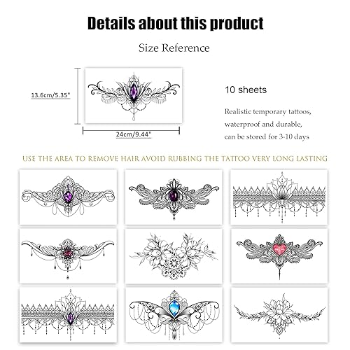 Miniatura 6 de Roarhowl Tatuajes de encaje, juego de tatuajes temporales sexy grande, tatuajes temporales para mujeres, vientre, espalda, cintura, muslo, arte