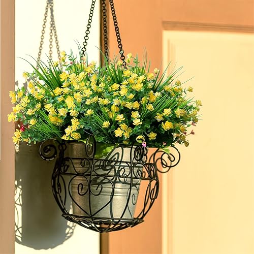 Miniatura 2 de 14 piezas de flores artificiales para exteriores, resistentes a los rayos UV, plantas de plástico falsas para colgar en interiores y exteriores,