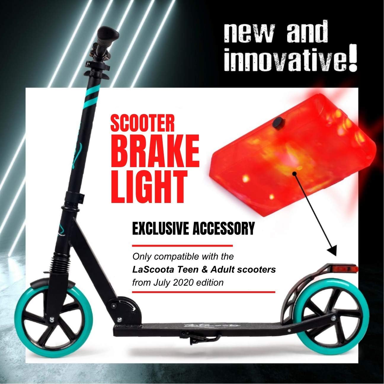 Lascoota Brake LED Light, Easy to Insert Orange Tail Light for Safe Riding, USB Rechargeable with Included Cables, for The Teen and Adult Scooter Only