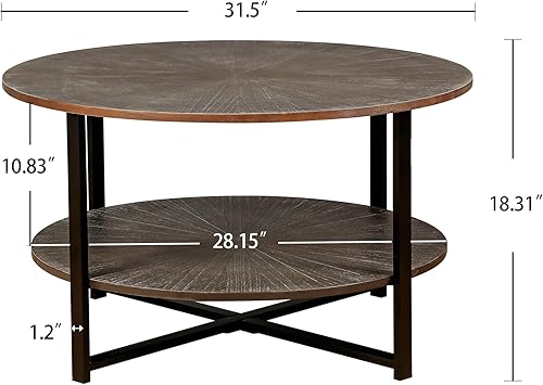 Miniatura 2 de Mesa de centro redonda con almacenamiento, 31.5 pulgadas, mesa central redonda rústica de madera de 2 niveles para sala de estar, mesas de té