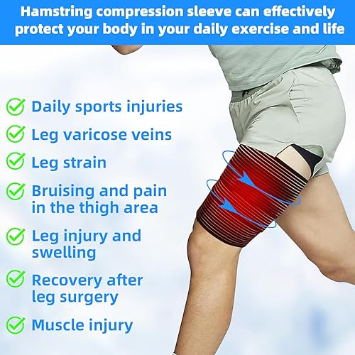 Miniatura 7 de 2 mangas de compresión para isquiotibiales, manga de compresión ajustable para muslos, soporte de cuatro y muslos para hombres y mujeres, vendajes