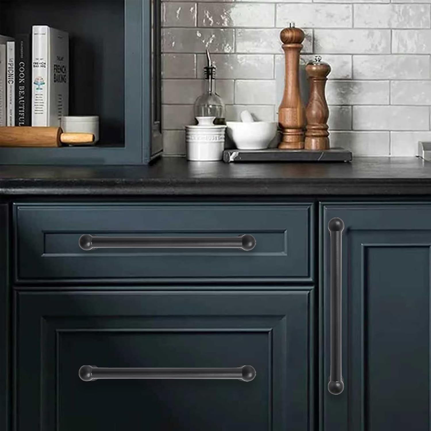 10 Pack Heavy Duty Solid Cabinet Pulls - Elegant Matte Black Handle for Drawers and Cabinets, 5 Inch Hole Center, Modern Kitchen & Bathroom Hardware.